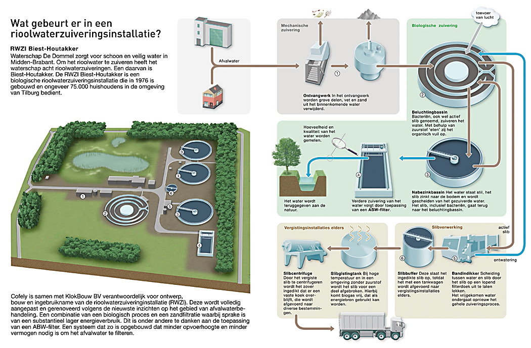 Infographic: Biologische rioolwaterzuivering Infographic biologische rioolwaterzuivering